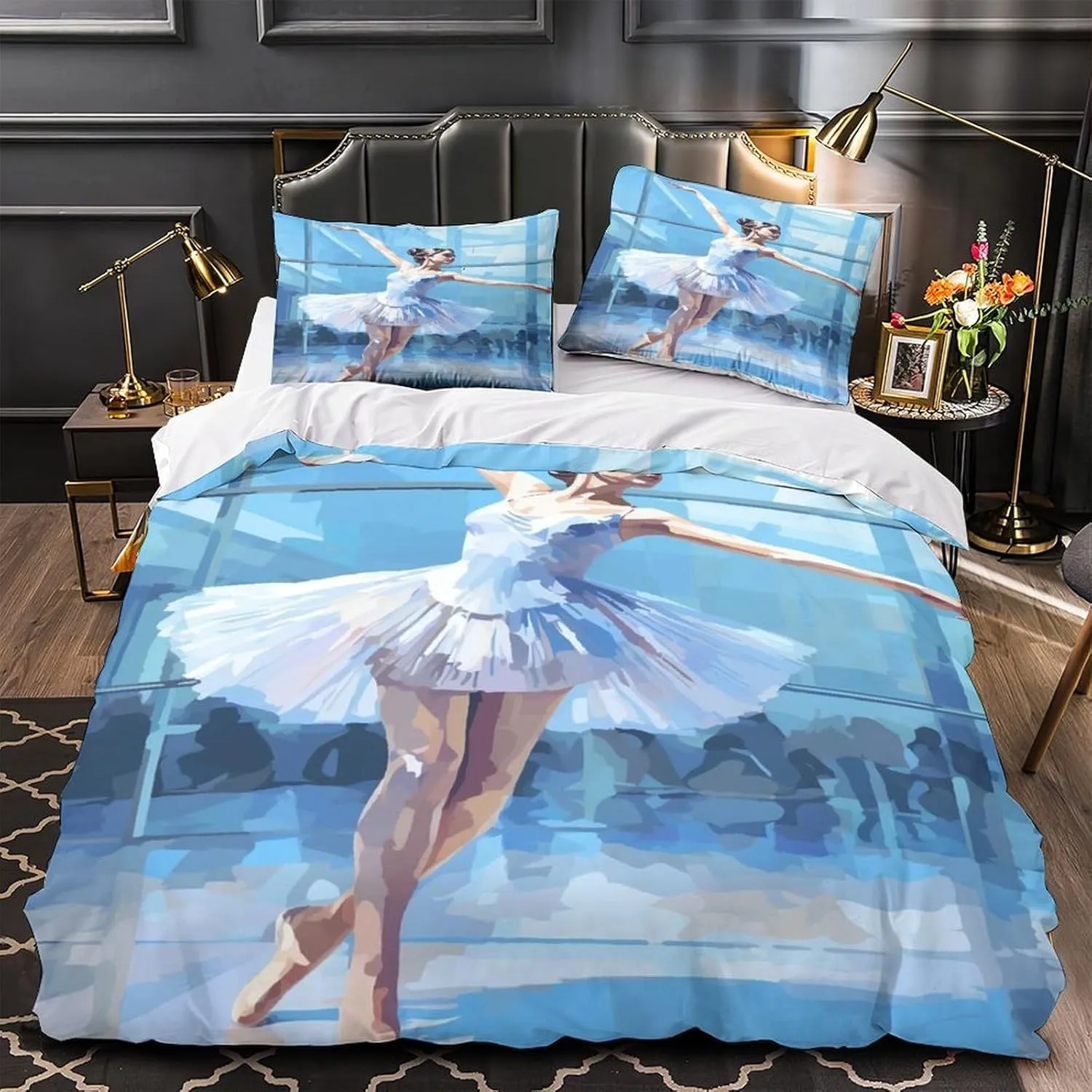 Ballerinas Breathable Duvet Cover Luxe Ballets Quilt Cover Set Hidden Zipper Comforter Cover Soft Microfiber Bedding Set with Pillowcases for Boys Girls Washable Full（203x228cm）