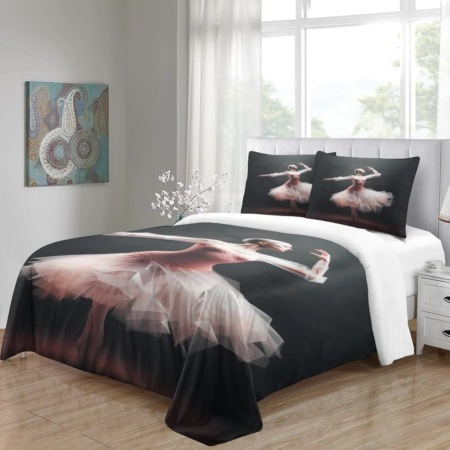 Ballerinas Comfortable Duvet Cover Set Luxe Ballets Quilt Cover Set Hidden Zipper with Pillowcases Comforter Cover Soft Microfiber Washable Bedding Set Twin（173x218cm）