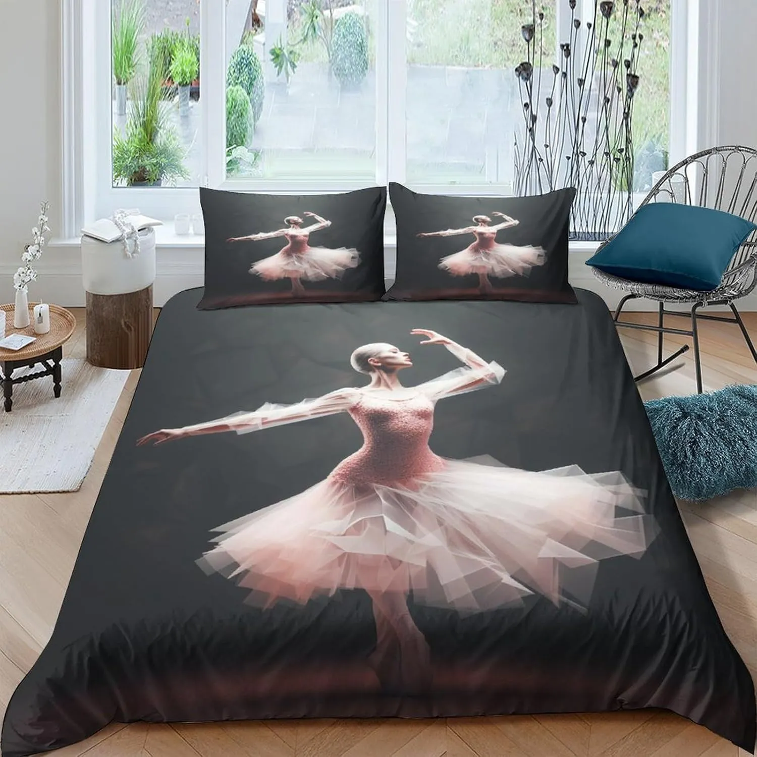 Ballerinas Comfortable Duvet Cover Set Luxe Ballets Quilt Cover Set Hidden Zipper with Pillowcases Comforter Cover Soft Microfiber Washable Bedding Set Twin（173x218cm）