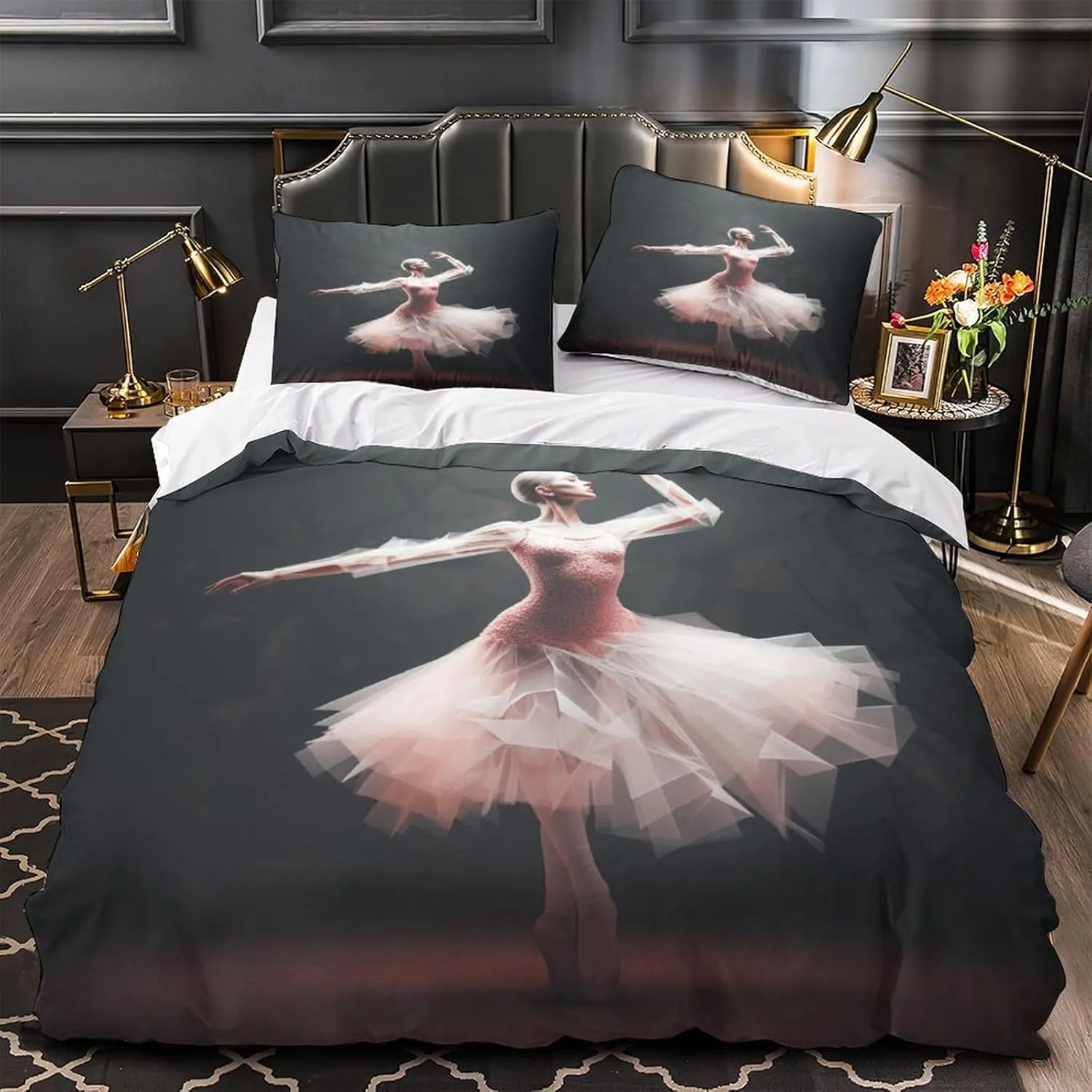 Ballerinas Comfortable Duvet Cover Set Luxe Ballets Quilt Cover Set Hidden Zipper with Pillowcases Comforter Cover Soft Microfiber Washable Bedding Set Twin（173x218cm）