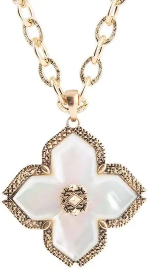 Barse Jewelry Maltese Cross White Mother of Pearl Golden Chain Pendant Necklace