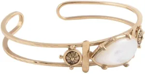 Barse Jewelry White Mother of Pearl Open Golden Cuff Bracelet