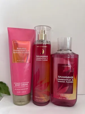 Bath and Body Works Bahamas Passionfruit & Banana Flower 3 Piece Set Shower Gel, Body Cream, Fine Fragrance Mist