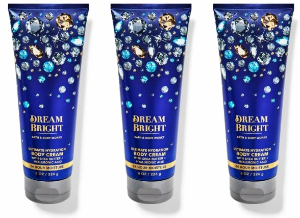 Bath & Body [3 Pack] BODY CREAM 24 Hour Moisture 8 oz / 226 g (Packaging may vary) (Full Size, DREAM BRIGHT)
