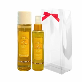 Bath & Body Works SOLAR SHINE Fine Fragrance Mist 8 fl oz & Diamond Shimmer Mist 4.9 fl oz 2-piece Gift Set with a Red Bow for Holiday