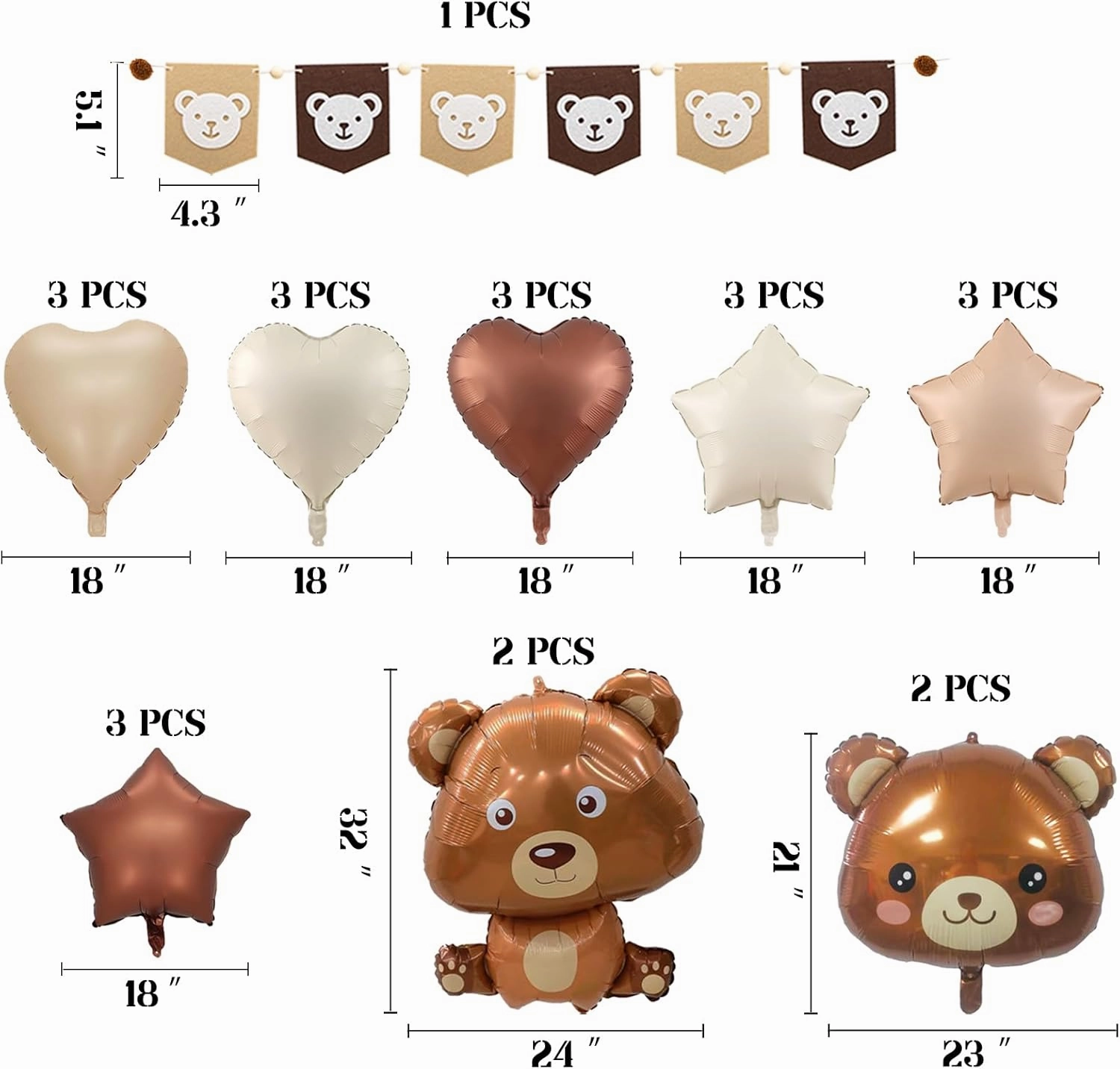 Bear Party Decor: 40" Balloons, Teddy Bear & Heart Shapes - Baby Shower Backdrop & Cake Topper