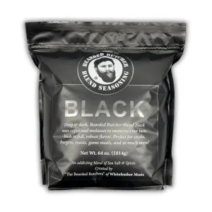Bearded Butchers Black Blend Seasoning, 64 oz Bag (4 lbs) – Coffee & Molasses Flavor for Steaks, Burgers, Brisket, Roasts, Game Meats – Gluten-Free, No MSG, Low Calorie, Rich, Versatile Seasoning