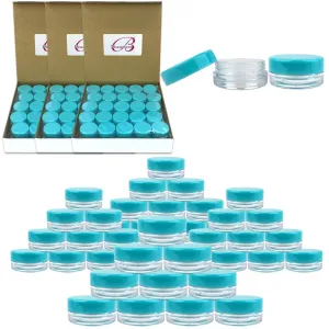 Beauticom (200 Pieces Jars   Lid) 3G/3ML Round Clear Jars with TEAL Sky Blue Screw Cap Lids for Scrubs, Oils, Toner, Salves, Creams, Lotions, Makeup Samples, Lip Balms - BPA Free