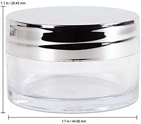 Beauticom 20g/20ml USA Acrylic Round Clear Jars with Lids for Lip Balms, Creams, Make Up, Cosmetics, Samples, Ointments (48 Jars, Metallic Silver)
