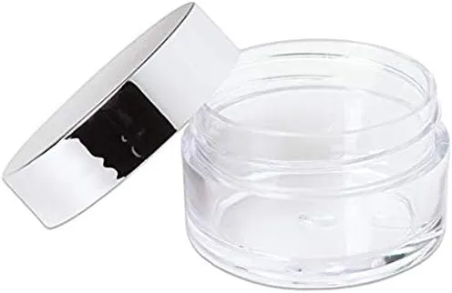Beauticom 20g/20ml USA Acrylic Round Clear Jars with Lids for Lip Balms, Creams, Make Up, Cosmetics, Samples, Ointments (48 Jars, Metallic Silver)