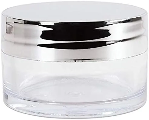 Beauticom 20g/20ml USA Acrylic Round Clear Jars with Lids for Lip Balms, Creams, Make Up, Cosmetics, Samples, Ointments (48 Jars, Metallic Silver)