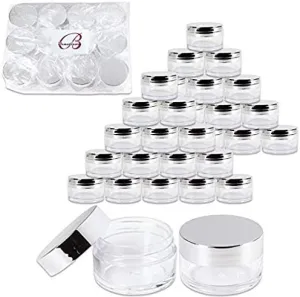 Beauticom 20g/20ml USA Acrylic Round Clear Jars with Lids for Lip Balms, Creams, Make Up, Cosmetics, Samples, Ointments (48 Jars, Metallic Silver)