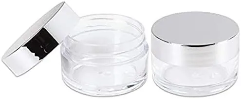 Beauticom 20g/20ml USA Acrylic Round Clear Jars with Lids for Lip Balms, Creams, Make Up, Cosmetics, Samples, Ointments (48 Jars, Metallic Silver)
