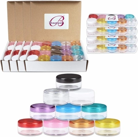 Beauticom® 160 Pieces 5G/5ML Empty Clear Jars with MultiColor Lids for Powder Makeup, Cream, Lotion, Lip Balm/Gloss, Cosmetic Samples
