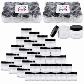 Beauticom 60 Grams/60 ML (2 Oz) Round Clear Leak Proof Plastic Container Jars with Black Lids for Travel Storage Makeup Cosmetic Lotion Scrubs Creams Oils Salves Ointments (384 Jars)