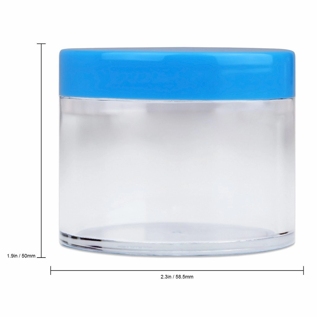 Beauticom 60 Grams/60 ML (2 Oz) Round Clear Leak Proof Plastic Container Jars with Blue Lids for Travel Storage Makeup Cosmetic Lotion Scrubs Creams Oils Salves Ointments (384 Jars)