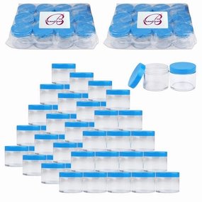 Beauticom 60 Grams/60 ML (2 Oz) Round Clear Leak Proof Plastic Container Jars with Blue Lids for Travel Storage Makeup Cosmetic Lotion Scrubs Creams Oils Salves Ointments (384 Jars)