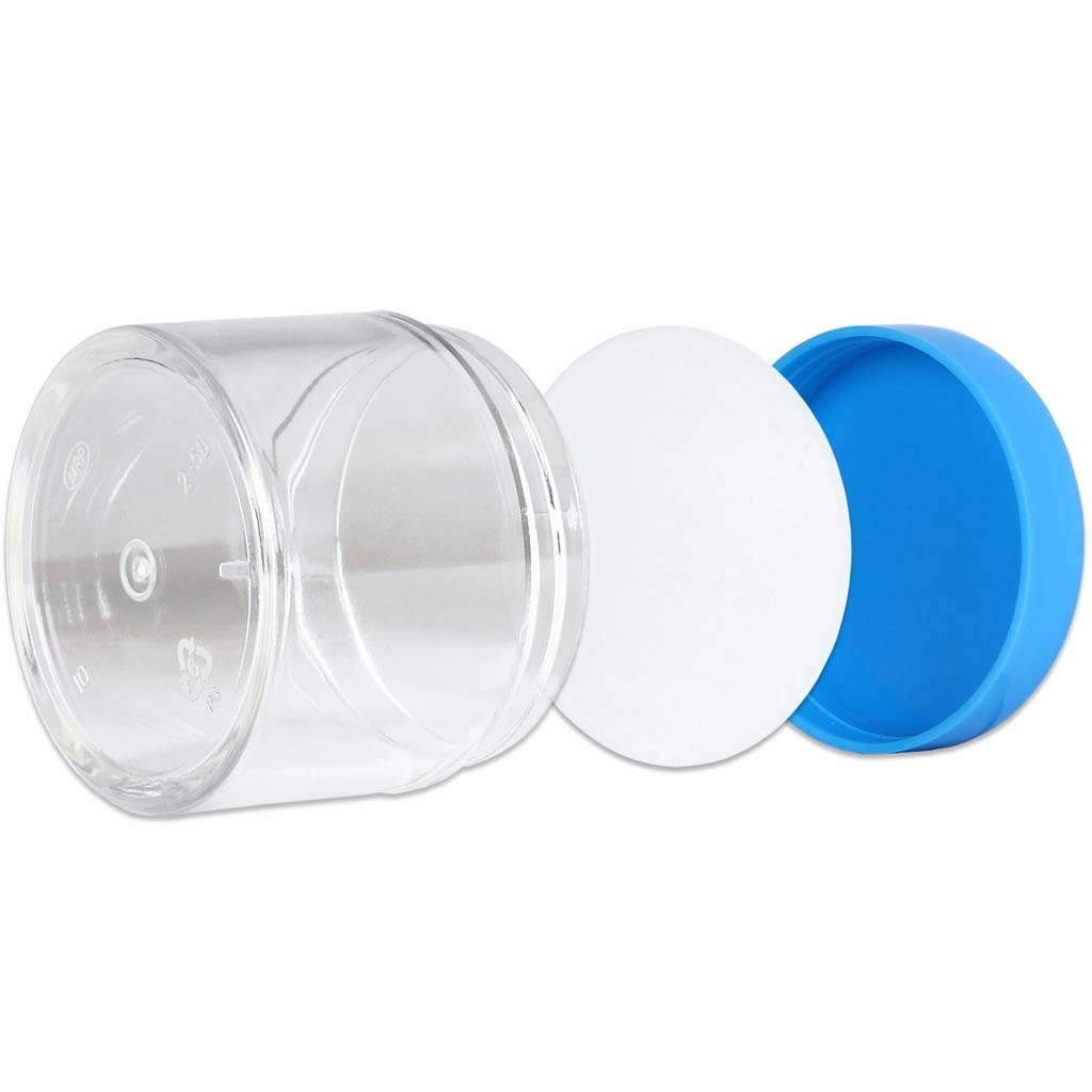 Beauticom 60 Grams/60 ML (2 Oz) Round Clear Leak Proof Plastic Container Jars with Blue Lids for Travel Storage Makeup Cosmetic Lotion Scrubs Creams Oils Salves Ointments (384 Jars)