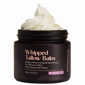 Beef Tallow for Skin (Vanilla Lavender 2 oz) - Whipped Tallow Balm for Face and Body - Natural Moisturizer for Sensitive Dry Skin - Handmade Body Butter - 100% Grass-Fed - Gentle Skincare