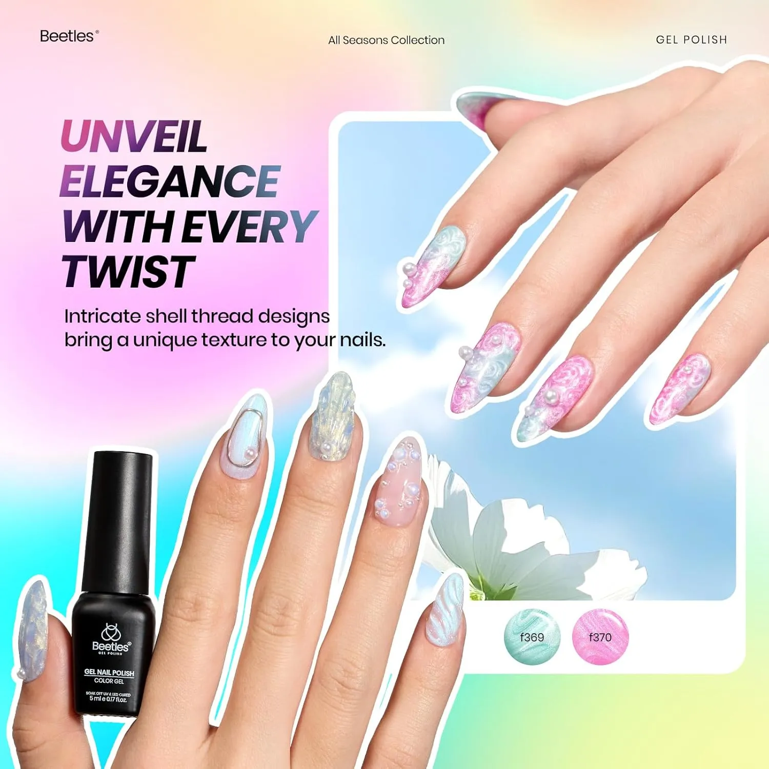 Beetles Gel Polish Set Cat Eye Gel Nail Polish Kit 48 Colors Jelly Glitter Shell Shread Nude Hot Pink Neon Blue Red Green 53pcs with Base Coat Glossy Matte Top Coat Gifts for Women Vivid Moments