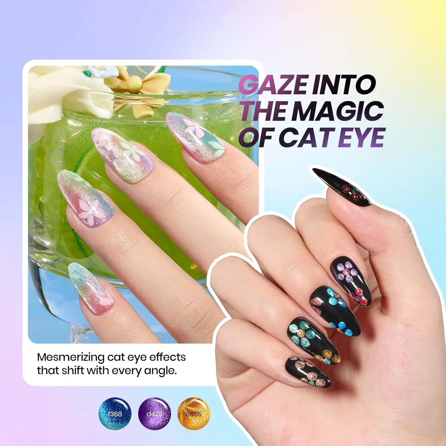 Beetles Gel Polish Set Cat Eye Gel Nail Polish Kit 48 Colors Jelly Glitter Shell Shread Nude Hot Pink Neon Blue Red Green 53pcs with Base Coat Glossy Matte Top Coat Gifts for Women Vivid Moments