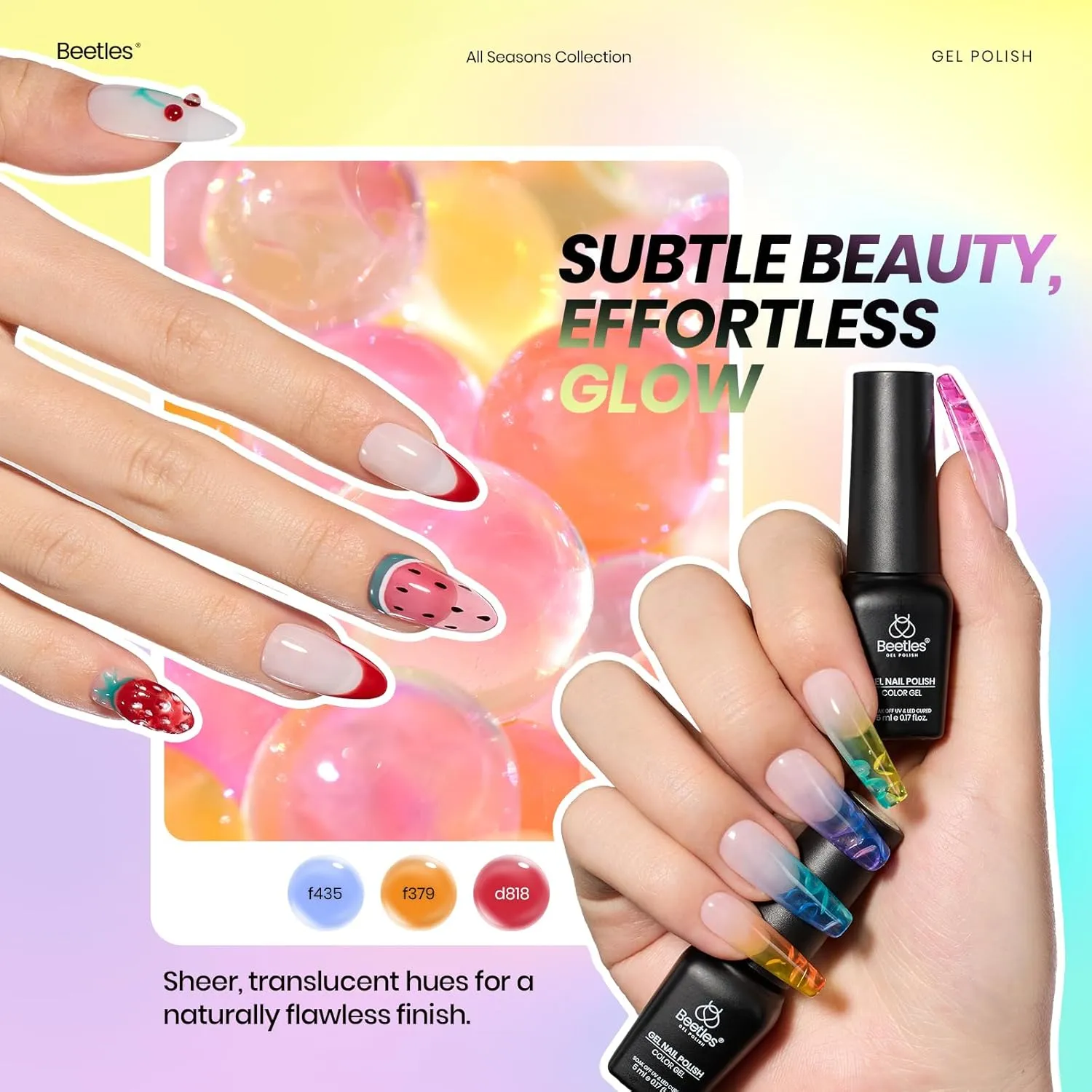 Beetles Gel Polish Set Cat Eye Gel Nail Polish Kit 48 Colors Jelly Glitter Shell Shread Nude Hot Pink Neon Blue Red Green 53pcs with Base Coat Glossy Matte Top Coat Gifts for Women Vivid Moments