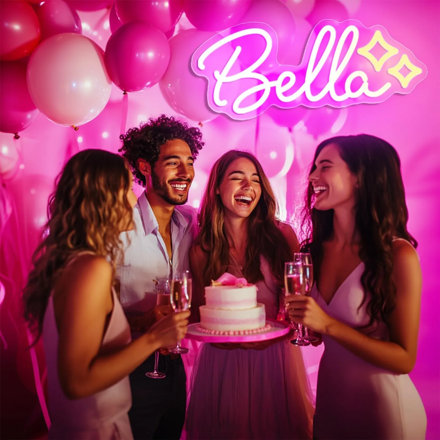 Bella Name LED Neon Sign, 14 x 6 Inches, Pink, Acrylic, Contemporary, Wall Mount, USB Powered, Dimmable, Perfect for Bedroom, Kids Room, Living Room, Birthday Party Decor