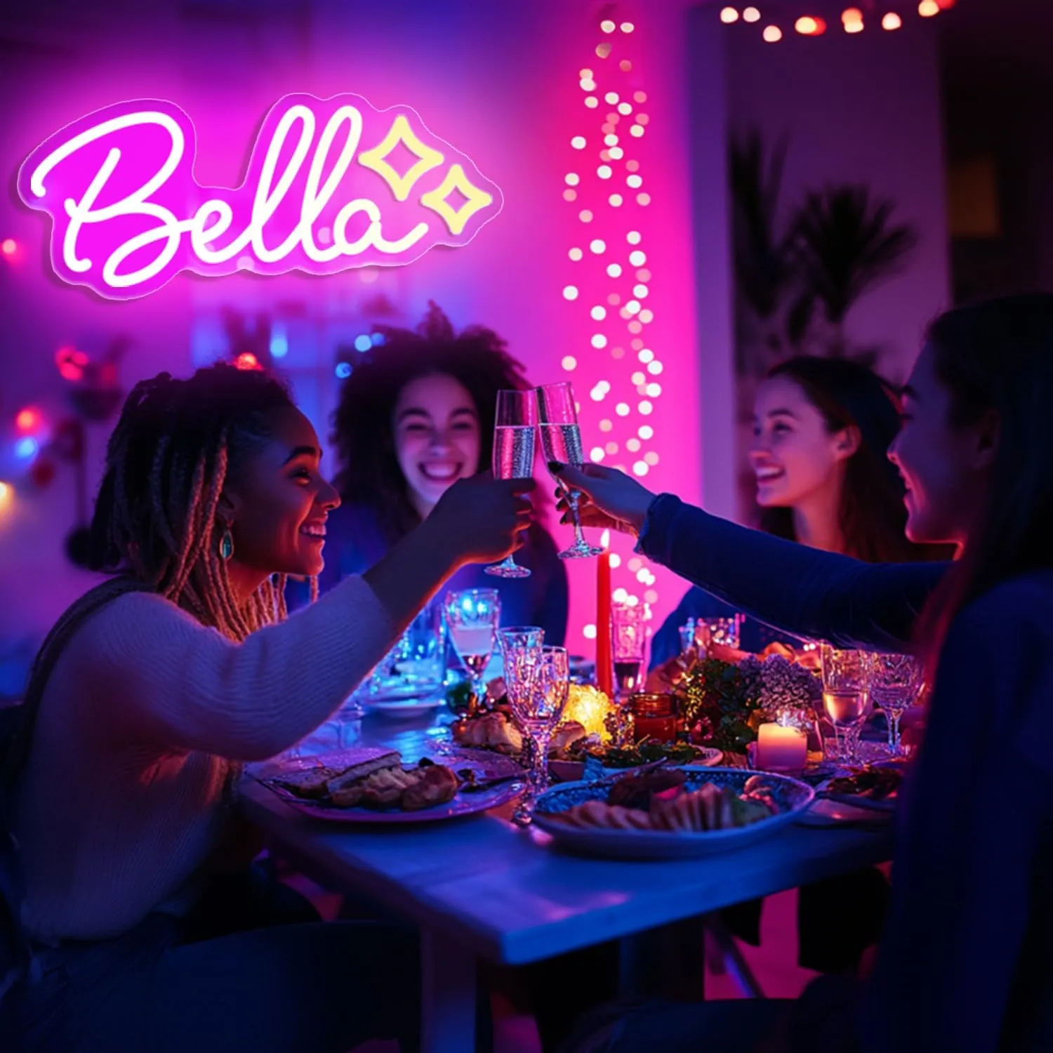Bella Name LED Neon Sign, 14 x 6 Inches, Pink, Acrylic, Contemporary, Wall Mount, USB Powered, Dimmable, Perfect for Bedroom, Kids Room, Living Room, Birthday Party Decor