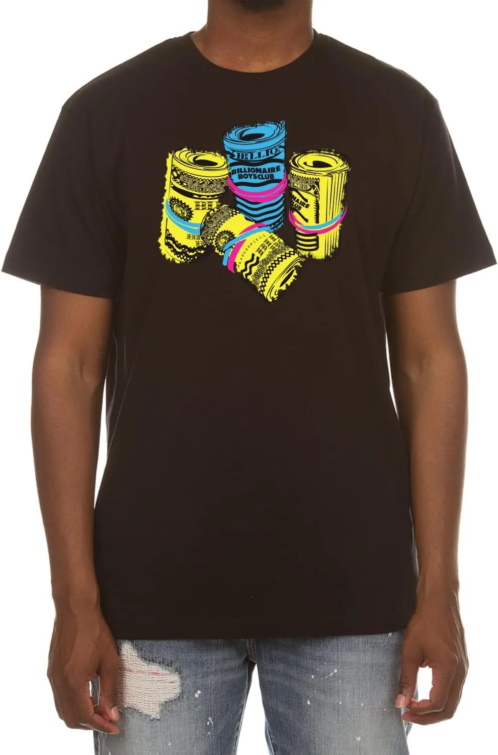 Billionaire Boys Club Clothing Men T-Shirt BB Bundles Screen Printed Short Sleeve Crew Neck Tee Black