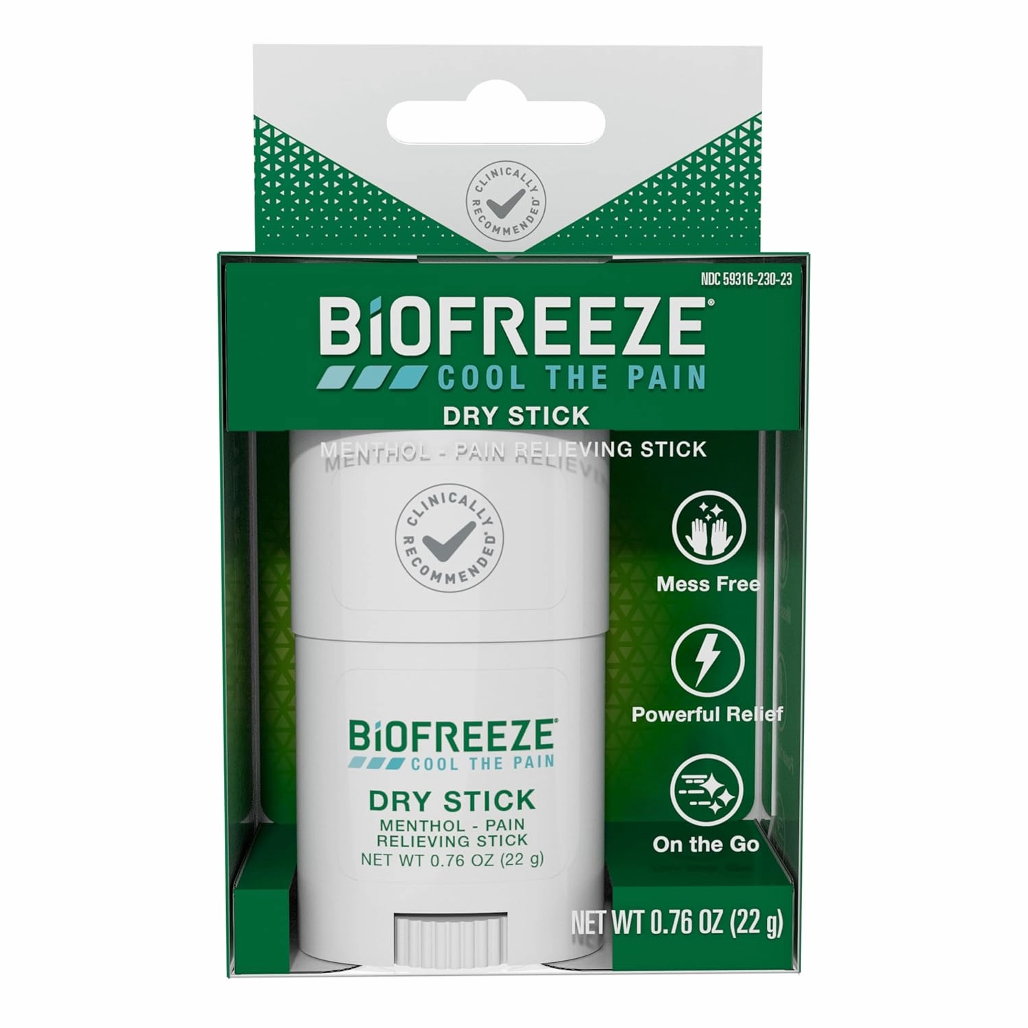 Biofreeze Dry Stick, Mess-Free Relief for Neck, Shoulder, Knee, Hip, Hand & Joint, Cooling Menthol Pain Relief Stick 0.76 oz