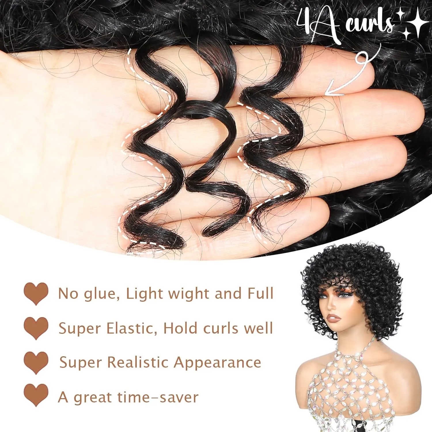 Black Short Afro Curly Wigs with Bangs for Black Women Glueless Bouncy Curls 6 Inch Bob Wig Chic Style Kinky Curly Beginner Friendly Synthetic Heat Resistant Big Curls