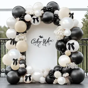 Black White Balloon Arch Double Stuffed Pearl White Black Bow Balloon Garland Cream Ivory Sand Latex Balloons for Birthday Wedding Bridal Shower Engagement Graduation Party Decorations