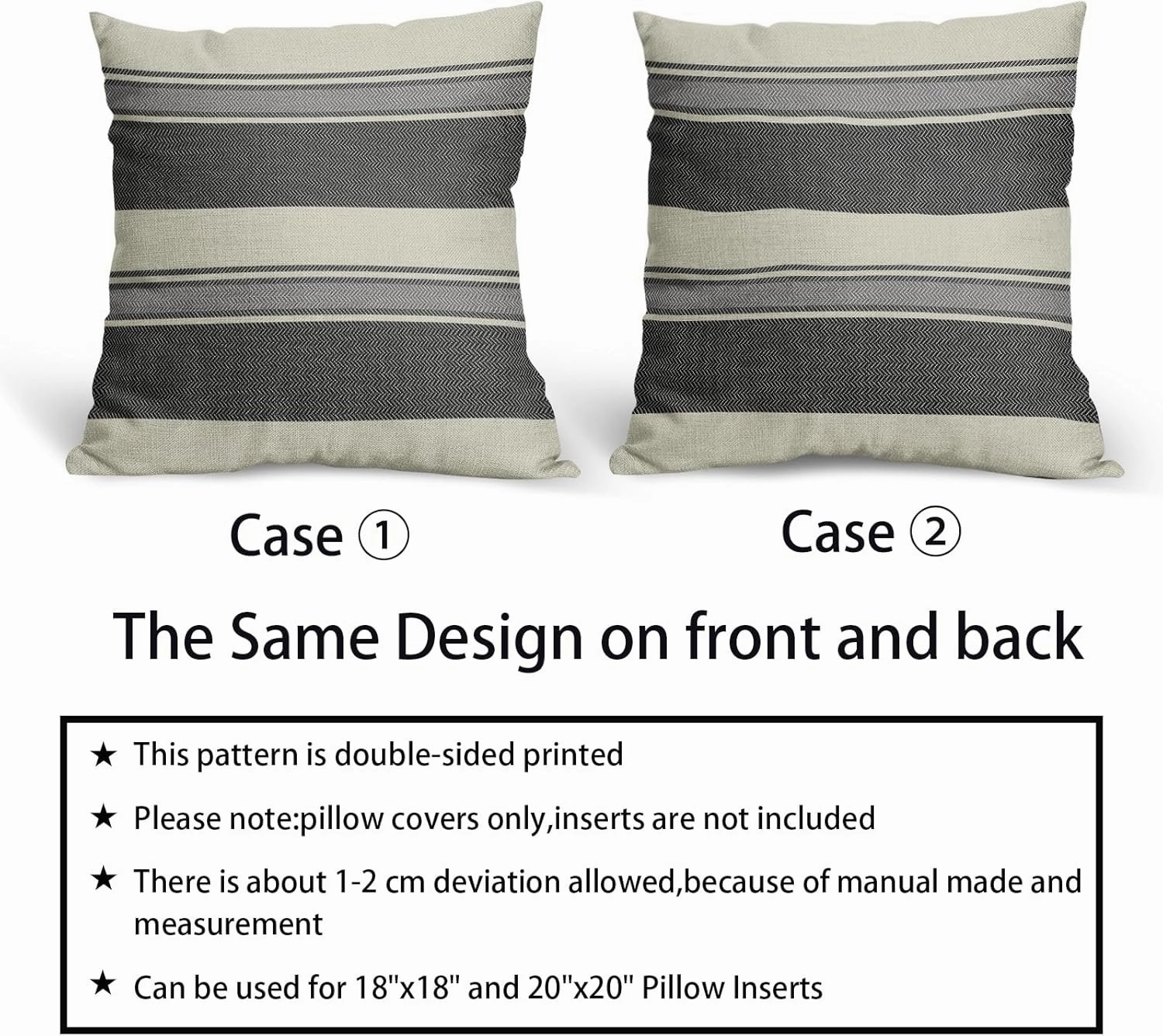 Black Grey Gray Striped Pillow Covers 20x20 Set of 2 Modern Boho Stripe Pattern Cream Print Decorative Outdoor Pillowcases Farmhouse Throw Cushion Case Decor for Home Couch Sofa Bed