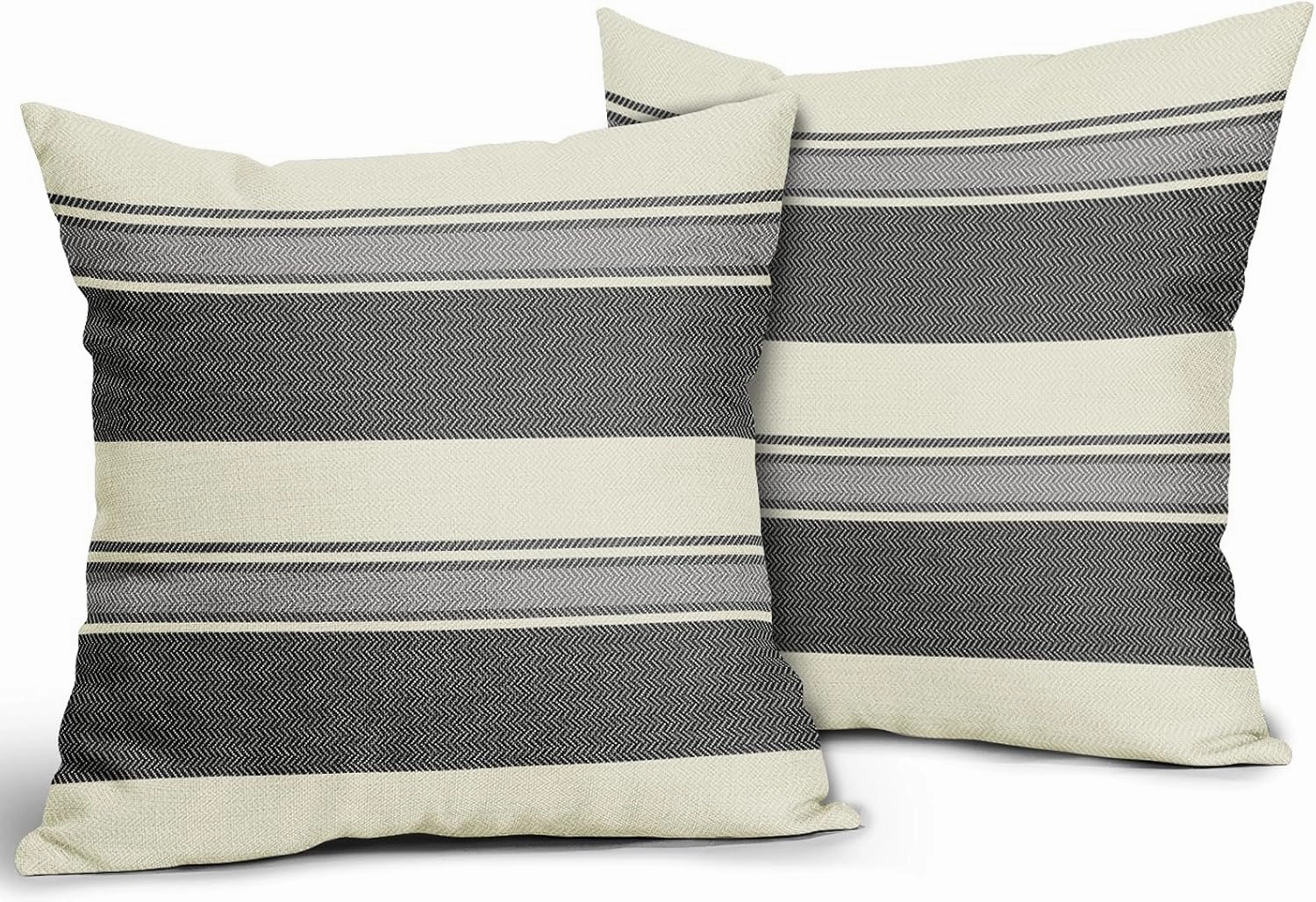 Black Grey Gray Striped Pillow Covers 20x20 Set of 2 Modern Boho Stripe Pattern Cream Print Decorative Outdoor Pillowcases Farmhouse Throw Cushion Case Decor for Home Couch Sofa Bed