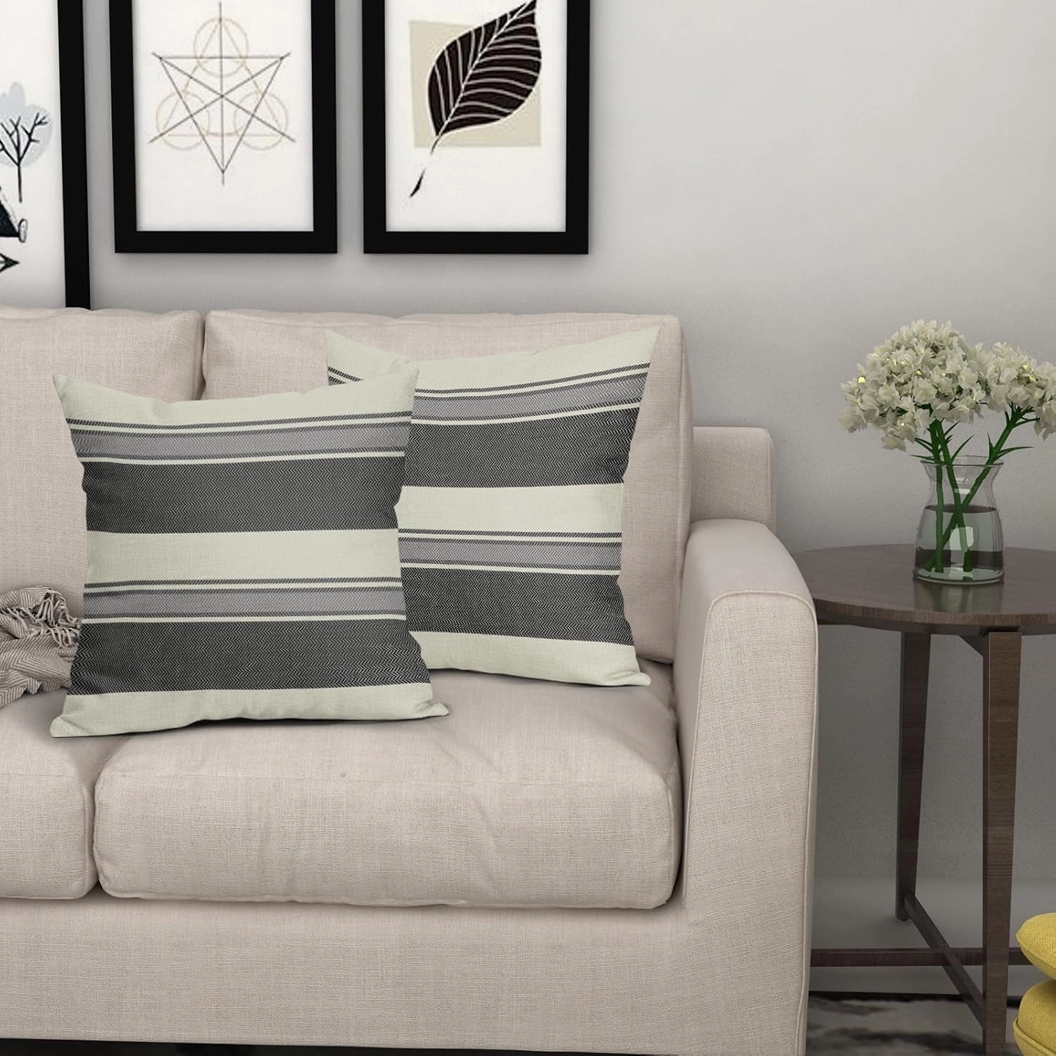 Black Grey Gray Striped Pillow Covers 20x20 Set of 2 Modern Boho Stripe Pattern Cream Print Decorative Outdoor Pillowcases Farmhouse Throw Cushion Case Decor for Home Couch Sofa Bed