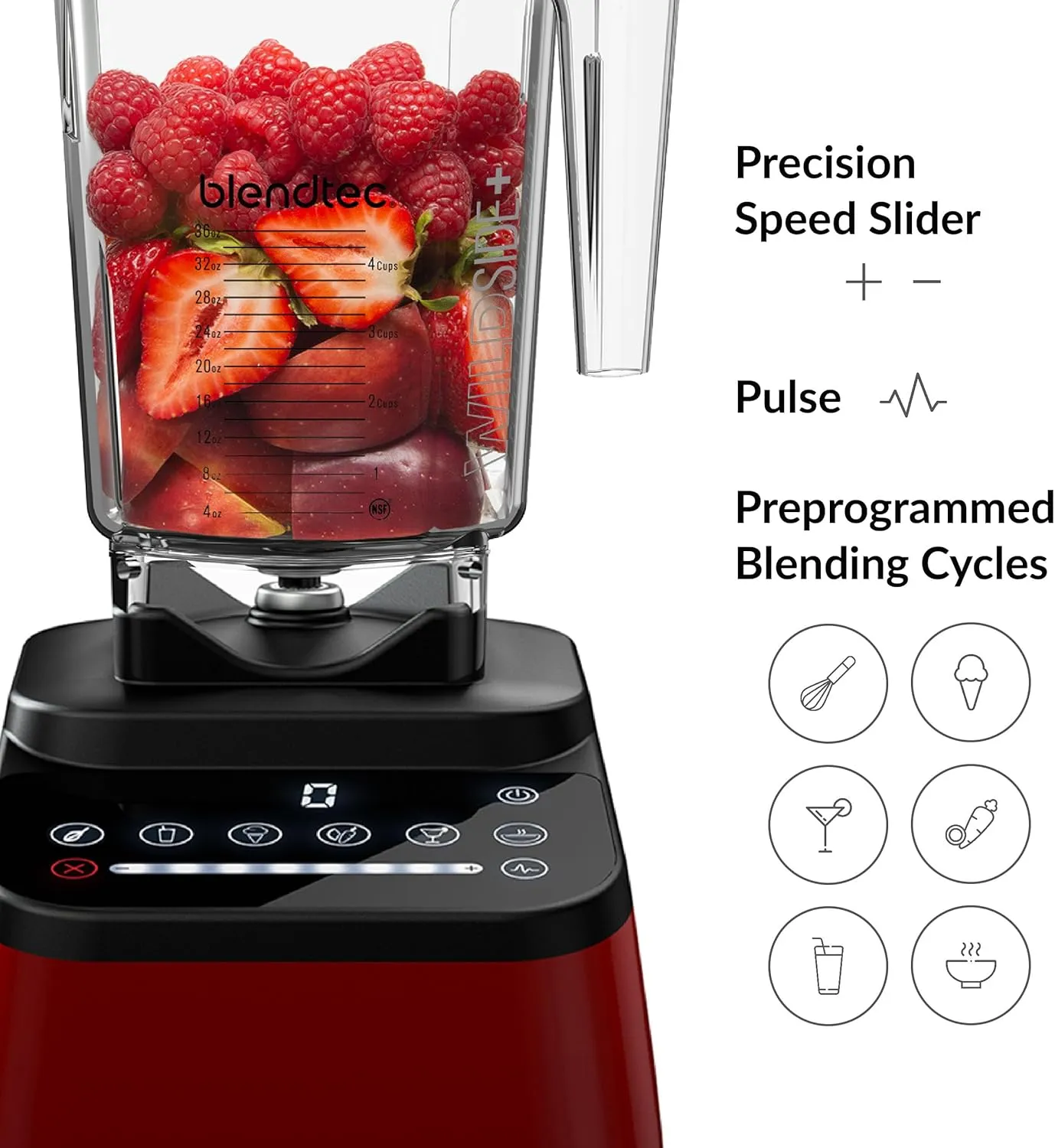 Blendtec Original Designer Series Blender and 90 Oz WildSide  Jar - Kitchen Blender Bundle - Red