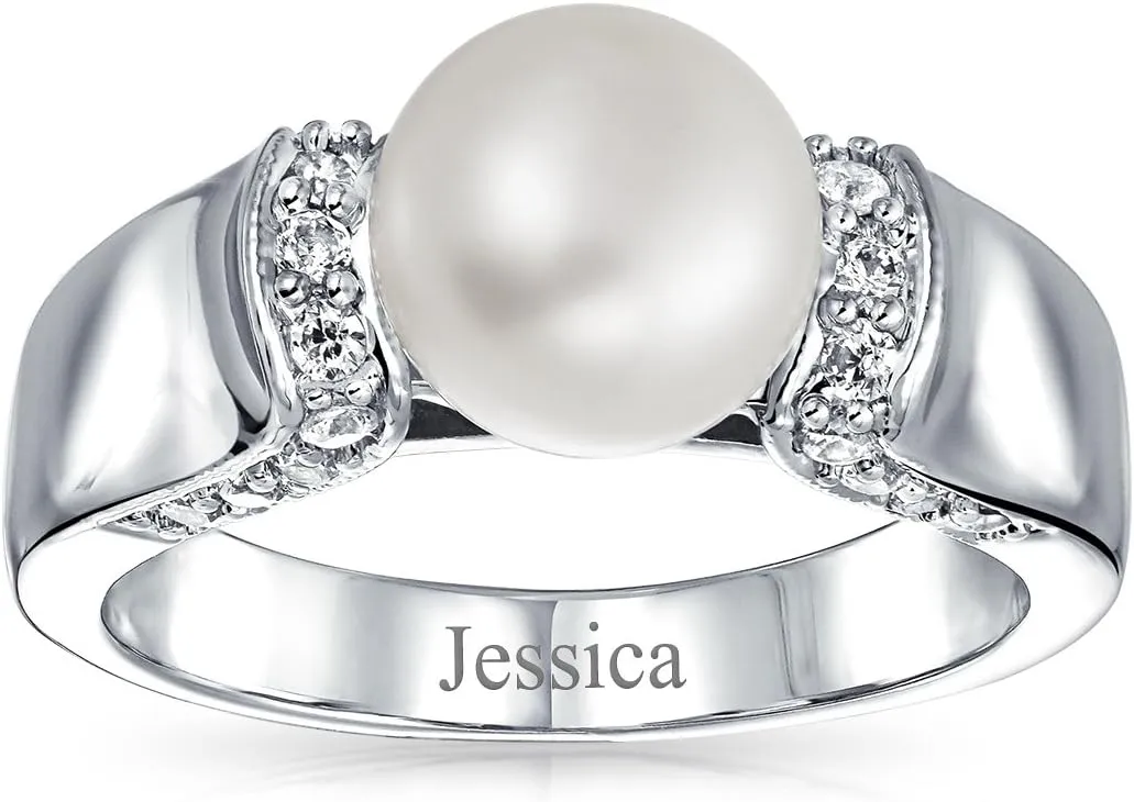 Bling Jewelry Criss Cross Twist Wedding Pave Band White Cultured 8-10MM Pearl Solitaire Engagement Promise Ring For Women CZ Side Stones Silver Plated