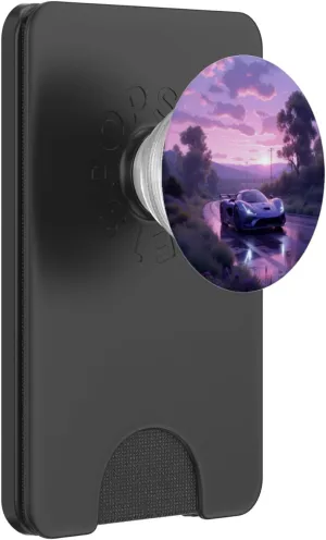 Blue Hypercar Sunset Drive Scenic Road Adventure PopSockets PopWallet for MagSafe