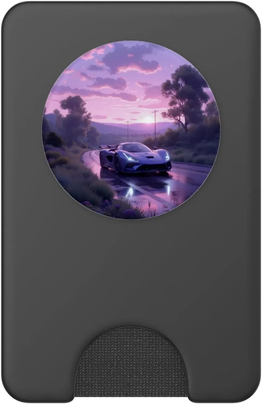 Blue Hypercar Sunset Drive Scenic Road Adventure PopSockets PopWallet for MagSafe