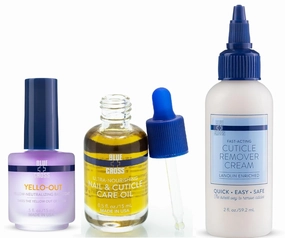 Blue Cross Ultimate Nail Care Bundle - 2oz Cuticle Remover   Softener Cream, 0.5oz Yello Out Yellow Neutralizing Basecoat   0.5oz Nourishing Cuticle   Nail Oil, 3 Pack Bundle