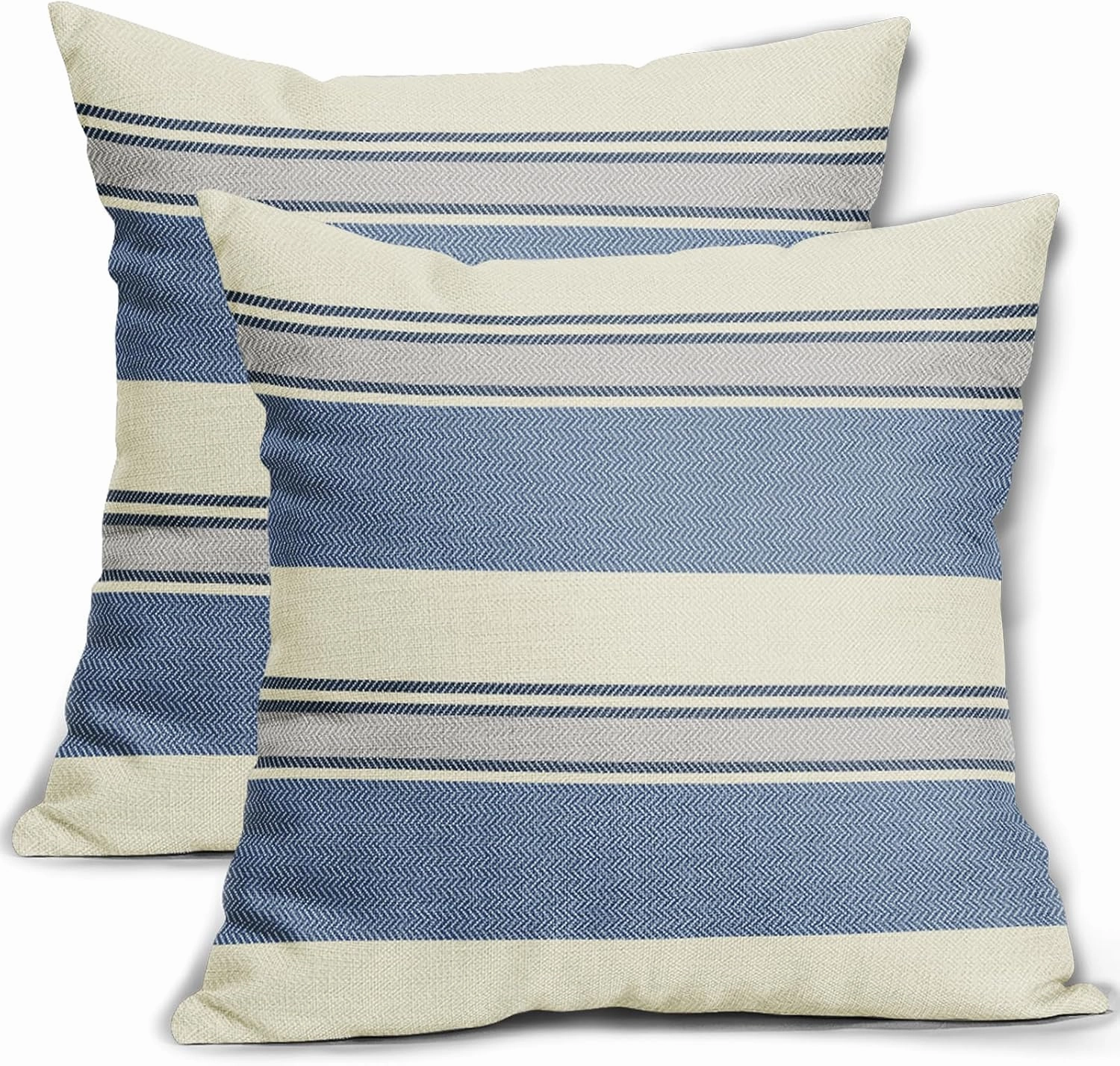 Blue Grey Striped Pillow Covers 20x20 Set of 2 Boho Stripe Print Patterned Gray Cream Decorative Spring Summer Outdoor Pillowcases Modern Farmhouse Throw Cushion Case Couch Sofa Bed Decor