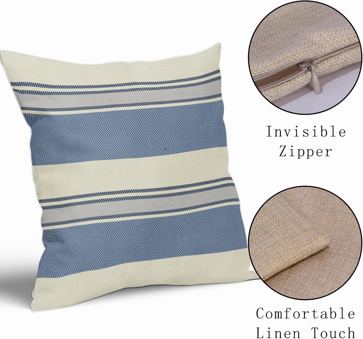 Blue Grey Striped Pillow Covers 20x20 Set of 2 Boho Stripe Print Patterned Gray Cream Decorative Spring Summer Outdoor Pillowcases Modern Farmhouse Throw Cushion Case Couch Sofa Bed Decor
