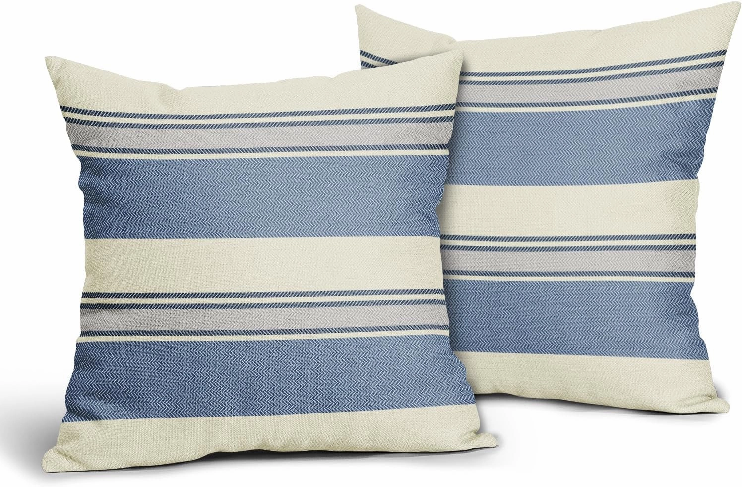 Blue Grey Striped Pillow Covers 20x20 Set of 2 Boho Stripe Print Patterned Gray Cream Decorative Spring Summer Outdoor Pillowcases Modern Farmhouse Throw Cushion Case Couch Sofa Bed Decor