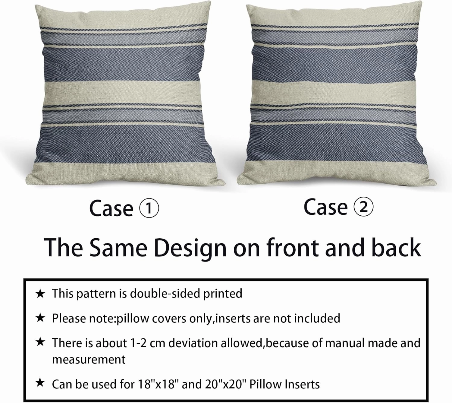 Blue Striped Pillow Covers 20x20 Set of 2 Cream Boho Stripe Print Patterned Decorative Spring Summer Outdoor Pillowcases Modern Farmhouse Throw Cushion Case Couch Sofa Bed Decor