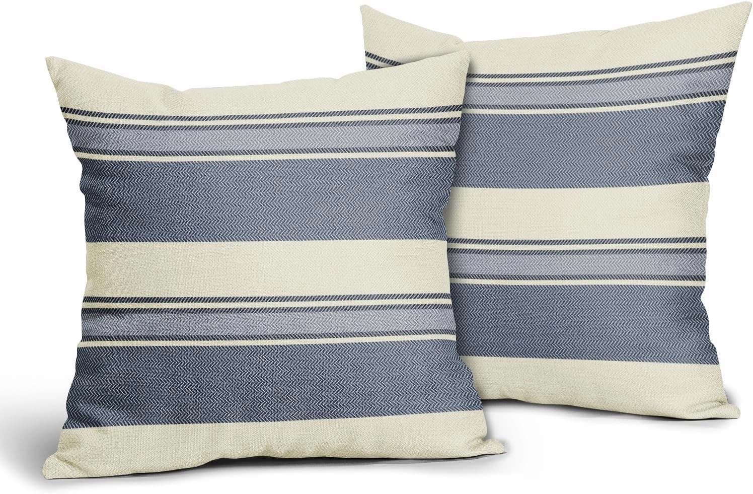 Blue Striped Pillow Covers 20x20 Set of 2 Cream Boho Stripe Print Patterned Decorative Spring Summer Outdoor Pillowcases Modern Farmhouse Throw Cushion Case Couch Sofa Bed Decor