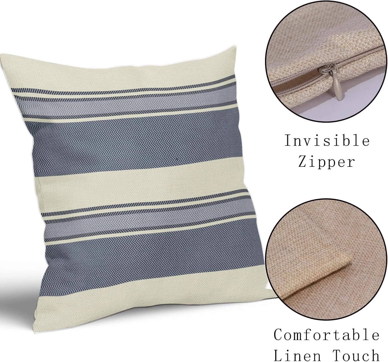 Blue Striped Pillow Covers 20x20 Set of 2 Cream Boho Stripe Print Patterned Decorative Spring Summer Outdoor Pillowcases Modern Farmhouse Throw Cushion Case Couch Sofa Bed Decor