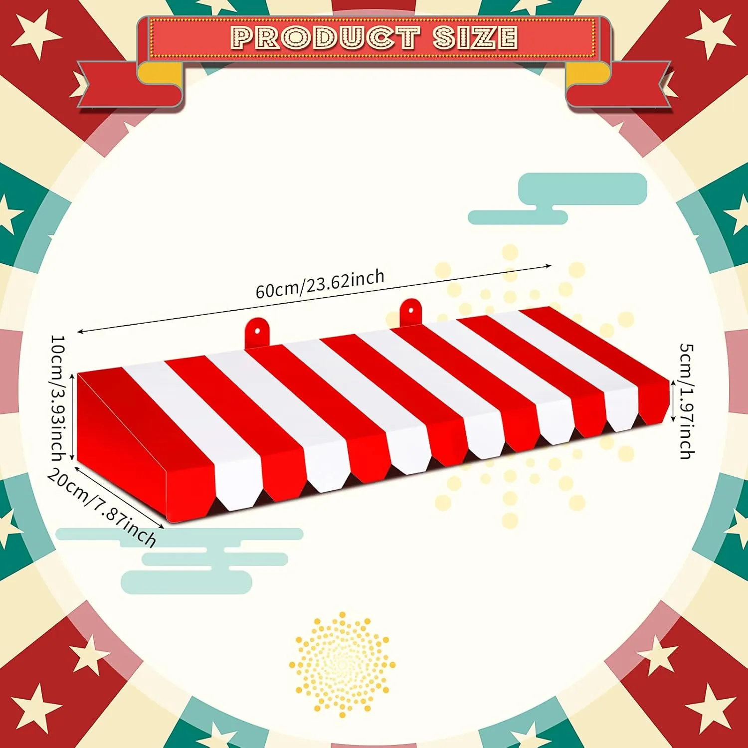 Boao 4 Pack Circus Awning Decoration 3D Stripe Cardboard Awning Carnival Wall Decor Circus Party Favors for Lemonade Stand Bakery Ice Cream Truck Bulletin Board Decor(Red and White)