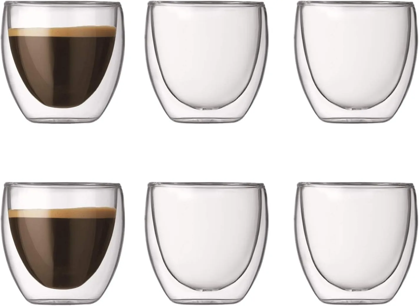 Bodum Pavina Double Wall Clear Espresso Shot Glass Extra Small 2.5 Ounce 6-Pack