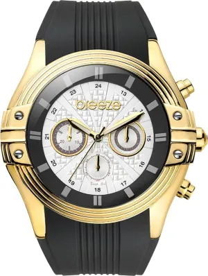 BREEZE City Sleek Women's Oversized Chronograph Watch - 48mm 18K Gold Plated 316L Stainless Steel Case, Embossed Dial & Bezel, JS20 Movement, 100M Water Resistant with Screw-in Crown