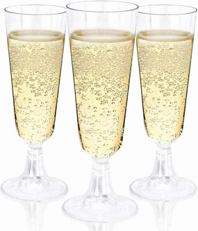 BUCLA 100 Pack Clear Plastic Champagne Flutes- 5OZ Plastic Champagne Glasses- Premium Quality Clear Disposable Cups-Ideal for Parties& Weddings